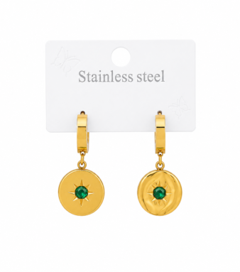 Green Stone Round Earrings