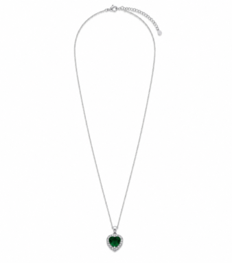 A delicate heart pendant featuring a rich green stone for an elegant pop of color.