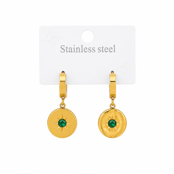Green Stone Round Earrings