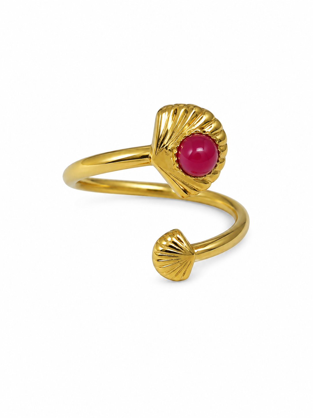 An ocean-inspired ring accented with a vibrant red stone for a distinctive finish.