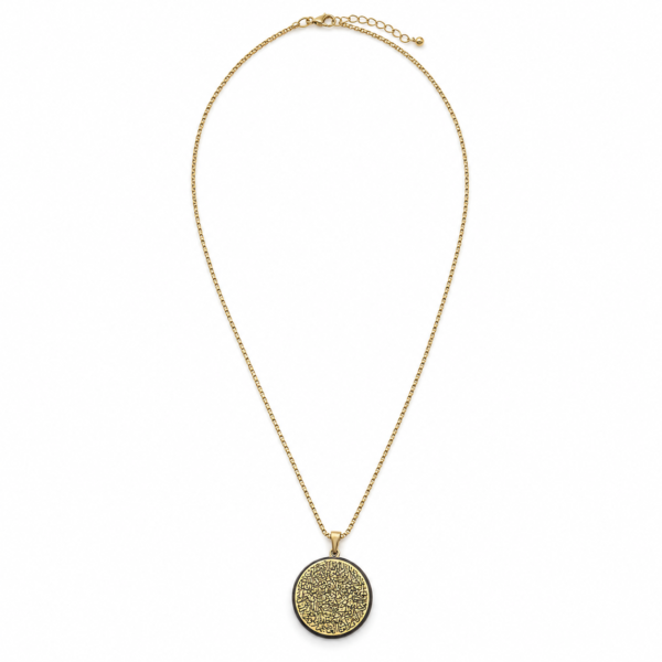 A meaningful round pendant design combining spiritual symbolism with refined elegance.