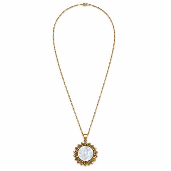 — A radiant sun-inspired chain finished with a luminous white stone.