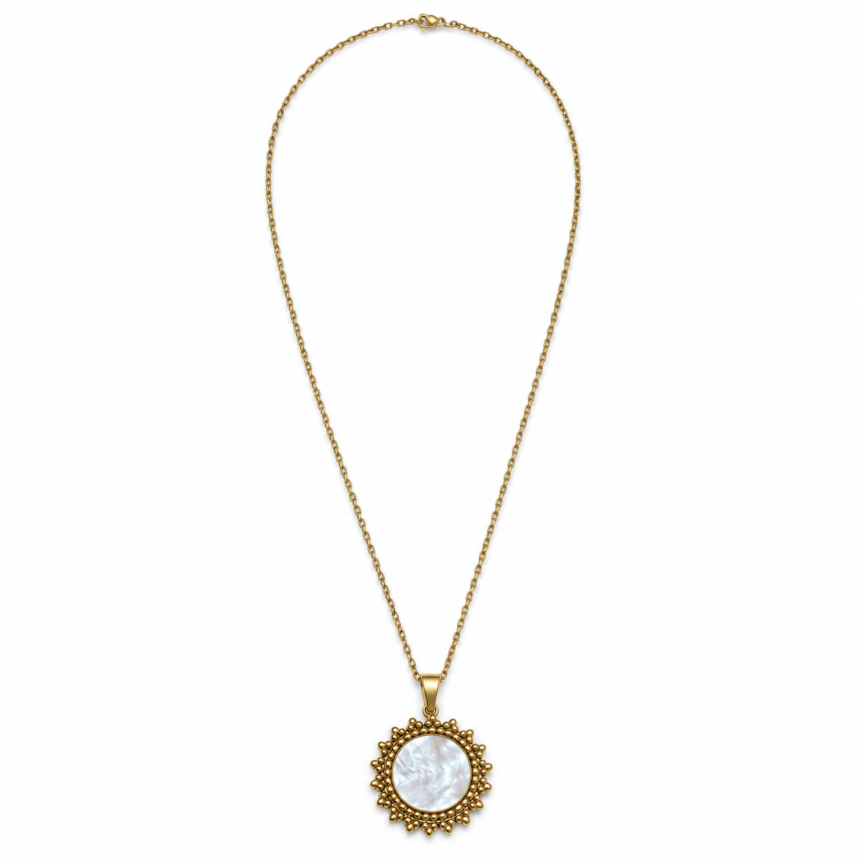 — A radiant sun-inspired chain finished with a luminous white stone.