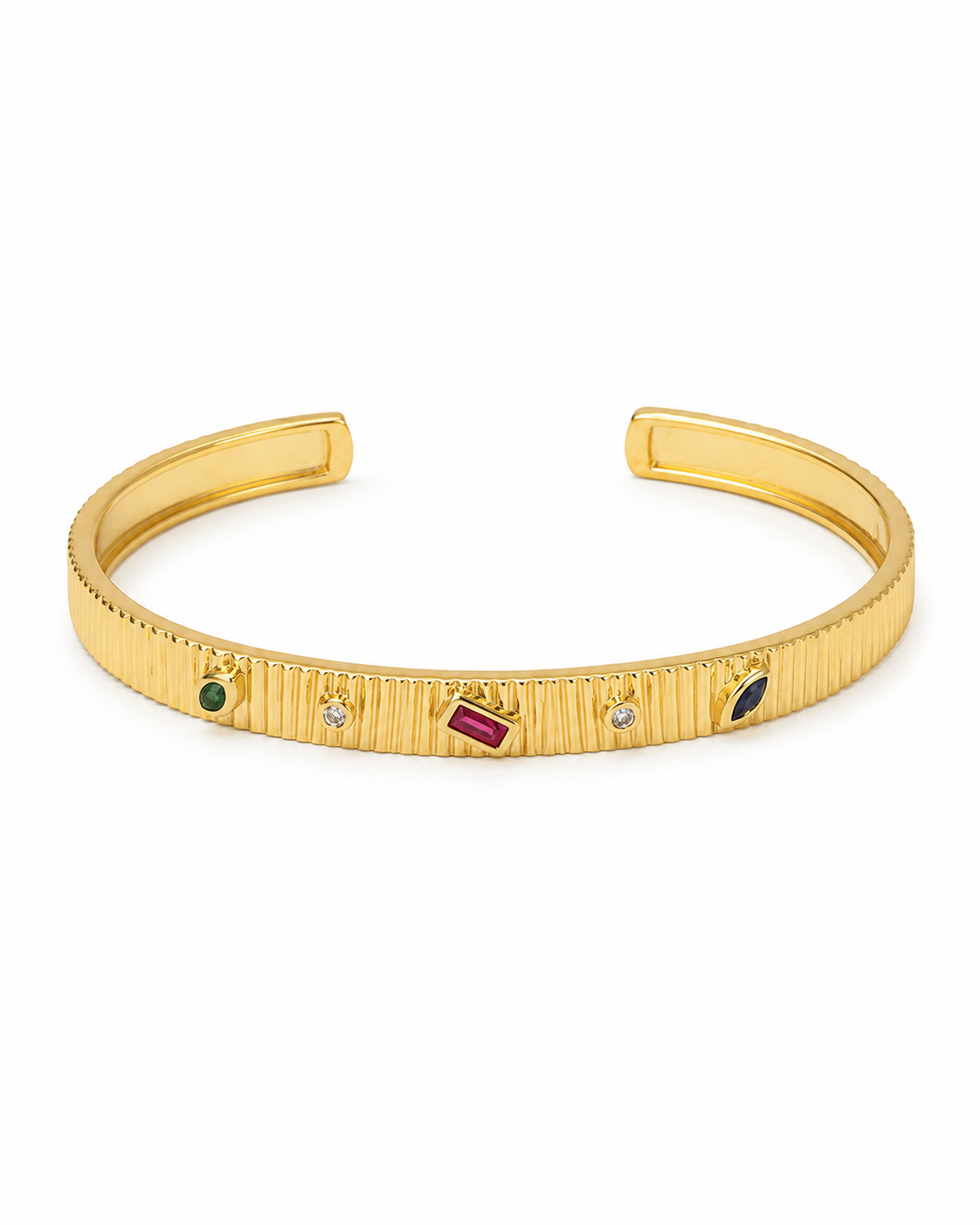 — A radiant gold-tone bracelet adorned with colorful stones for a vibrant luxury finish.