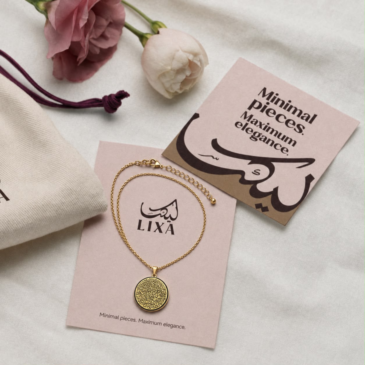 A meaningful round pendant design combining spiritual symbolism with refined elegance.